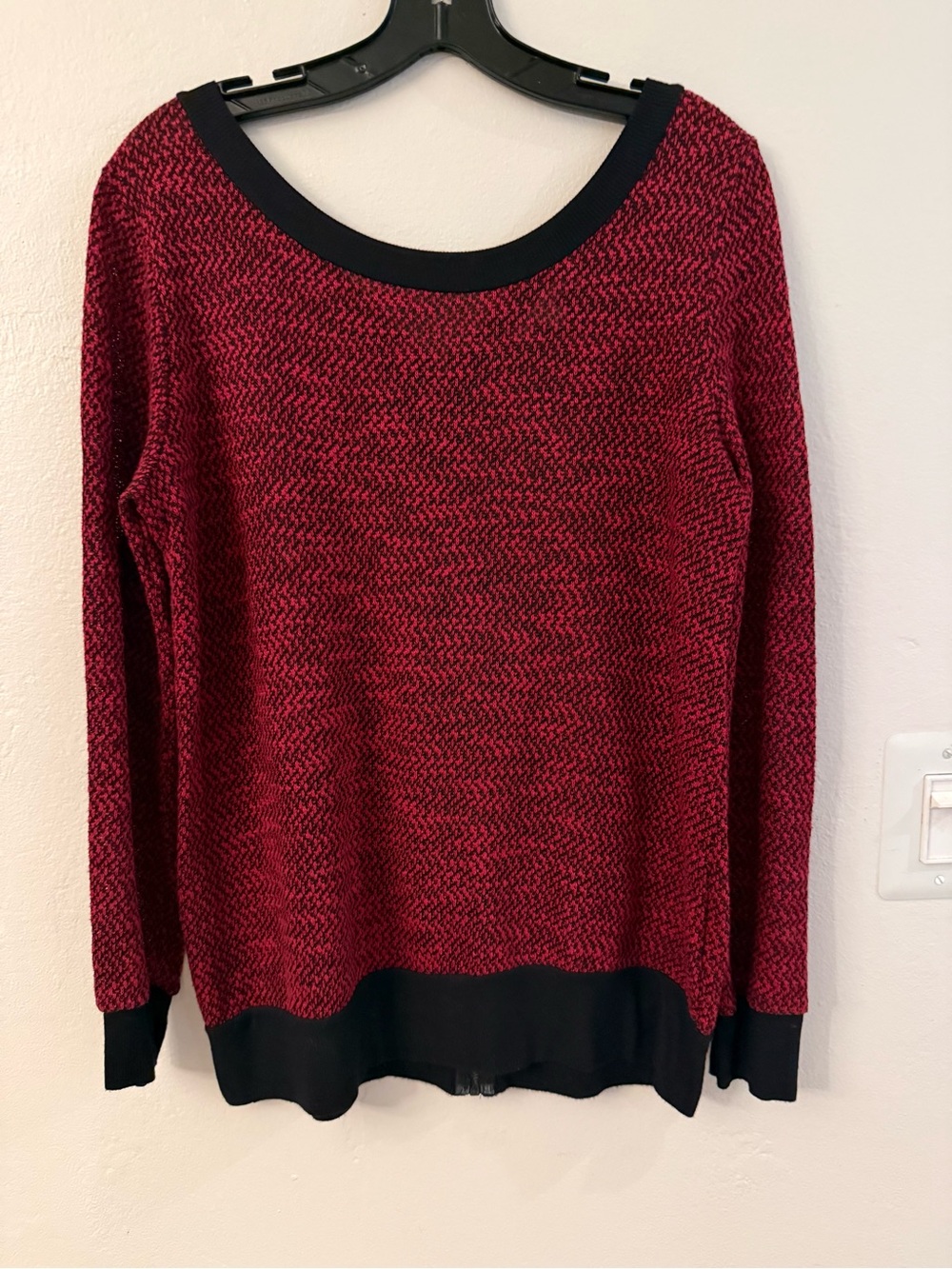Pleione Red and Black Textured Crewneck Sweater
